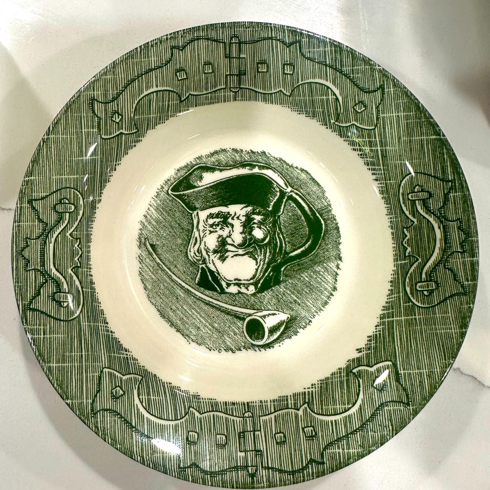 Set of 4 Green Transferware Berry Dish-4 set